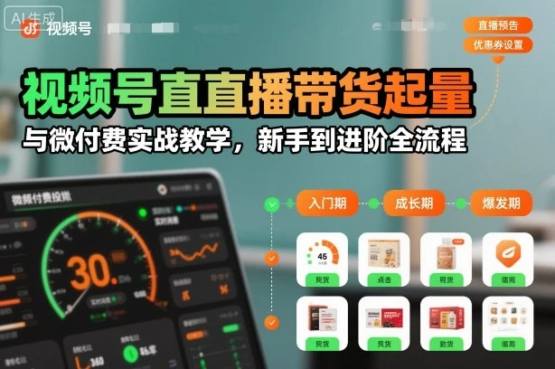 【精】视频号直播带货起量与微付费实战教学，新手到进阶全流程