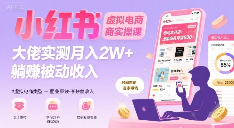 【精】小红书虚拟电商，大佬实测月入2W+，实现被动收入