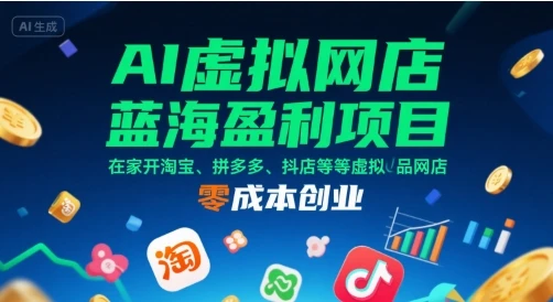 【精】AI虚拟网店蓝海盈利项目,在家开淘宝、拼多多、抖店等虚拟品网店,零成本创业 【精】AI虚拟网店蓝海盈利项目,在家开淘宝、拼多多、抖店等虚拟品网店,零成本创业