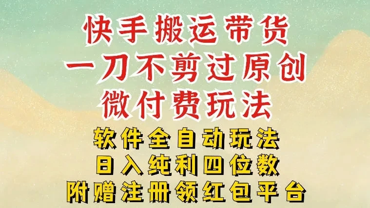 快手搬运带货，一刀不剪过原创，微付费玩法，软件全自动玩法，日入纯利四位数【揭秘】