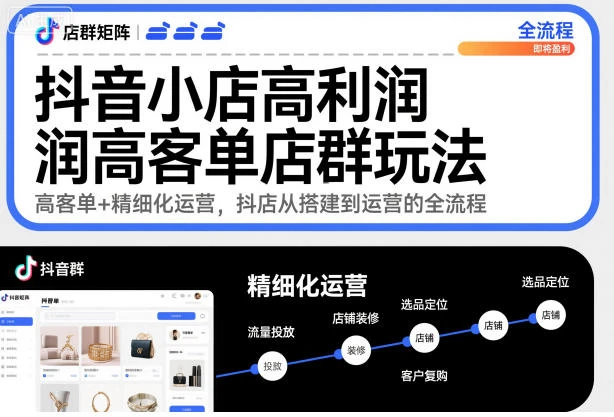 【精】抖音小店高利润高客单店群玩法，高客单+精细化运营，抖店从搭建到运营的全流程