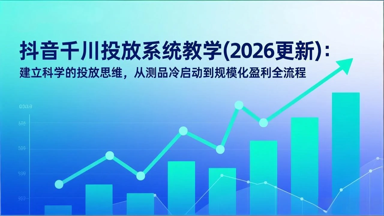 【精】抖音千川投放系统教学(2026更新)：建立科学的投放思维，从测品冷启动到规模化盈利全流程