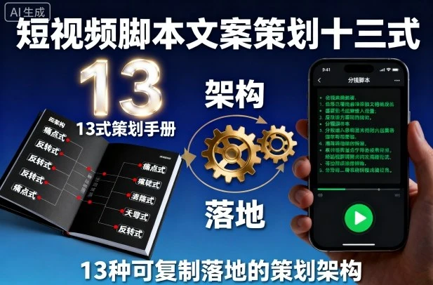 【精】短视频脚本文案策划十三式，13种可复制落地的策划架构