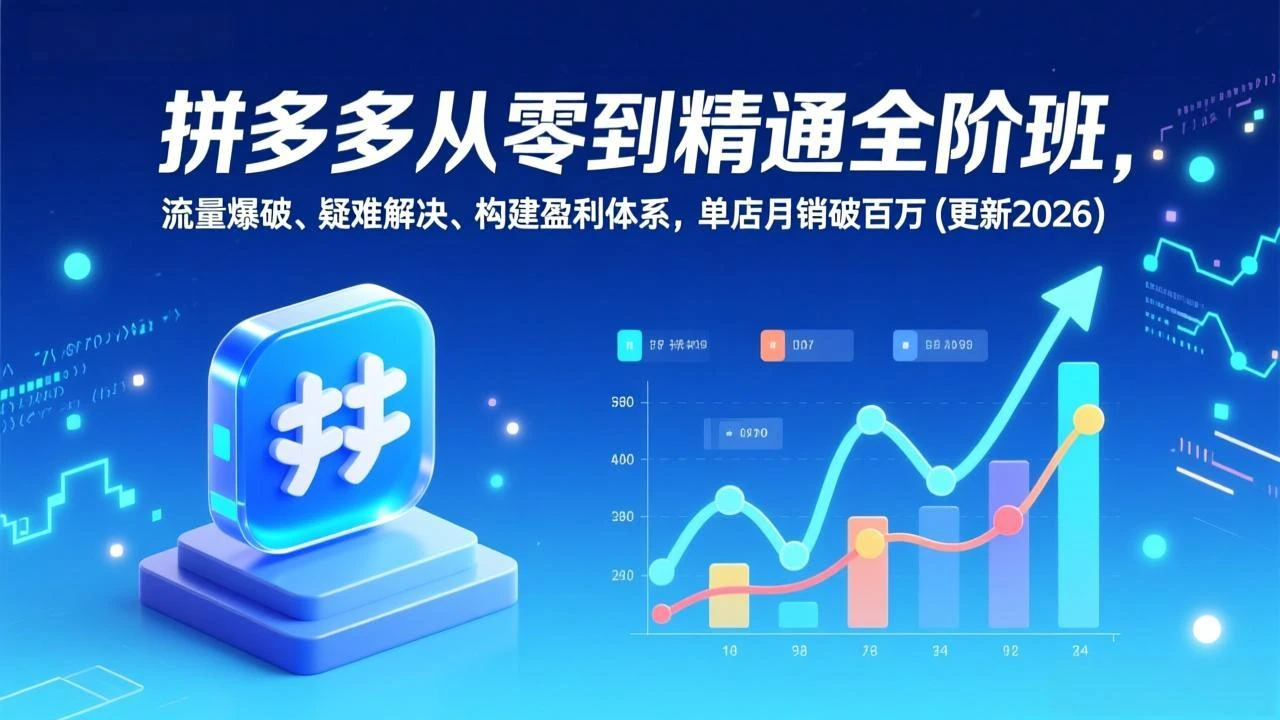 【精】拼多多从零到精通全阶班,流量爆破、疑难解决,构建盈利体系,单店月销破百万(更新2026) 【精】拼多多从零到精通全阶班,流量爆破、疑难解决,构建盈利体系,单店月销破百万(更新2026)