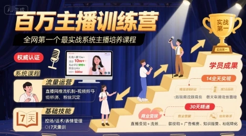 【精】百万主播训练营,全网第一个最实战系统主播培养课程 【精】百万主播训练营,全网第一个最实战系统主播培养课程