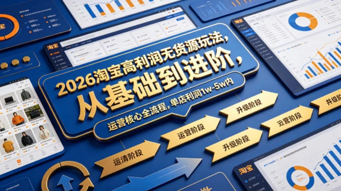 【精】2026淘宝高利润无货源玩法,从基础到进阶,运营核心全流程,单店利润1w-5w内 【精】2026淘宝高利润无货源玩法,从基础到进阶,运营核心全流程,单店利润1w-5w内