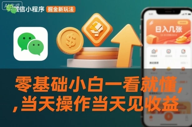微信小程序掘金新玩法，日入几张，零基础小白一看就懂，当天操作当天见收益【揭秘】