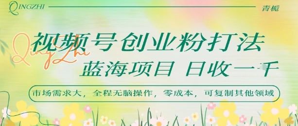 视频号创业粉打法，日入1k，蓝海项目，市场需求大，全程无脑操作，可复制