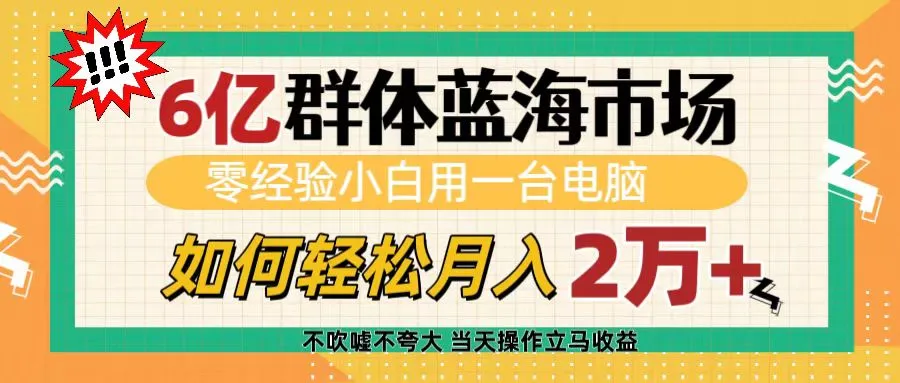 6亿群体蓝海市场,零经验小白用一台电脑,如何轻松月入2万+ 6亿群体蓝海市场,零经验小白用一台电脑,如何轻松月入2万+