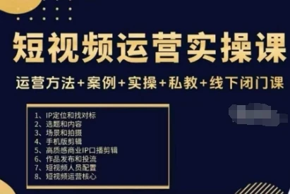 【精】短视频运营实操课，运营方法+案例+实操+私教+线下闭门课
