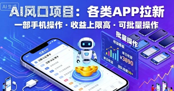 【精】AI风口项目,各类APP拉新,一部手机就可以操作,收益上限高,可批量操作 【精】AI风口项目,各类APP拉新,一部手机就可以操作,收益上限高,可批量操作