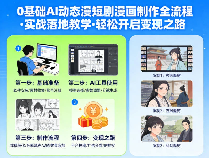 【精】0基础AI动态漫短剧漫画制作全流程,实战落地教学,轻松开启变现之路 【精】0基础AI动态漫短剧漫画制作全流程,实战落地教学,轻松开启变现之路