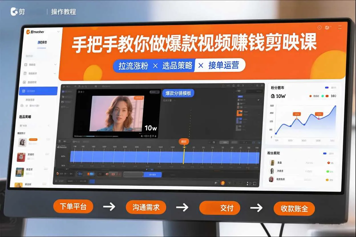 【精】手把手教你做爆款视频赚钱剪映课，手把手教学拉流涨粉、选品策略和接单运营（更新2026）