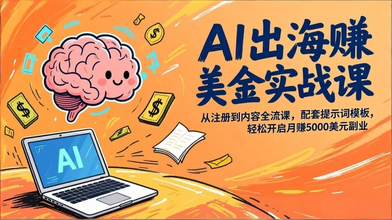 AI出海赚美金实战课,从注册到内容全流程,配套提示词模板,轻松开启月赚5000美元副业 AI出海赚美金实战课,从注册到内容全流程,配套提示词模板,轻松开启月赚5000美元副业