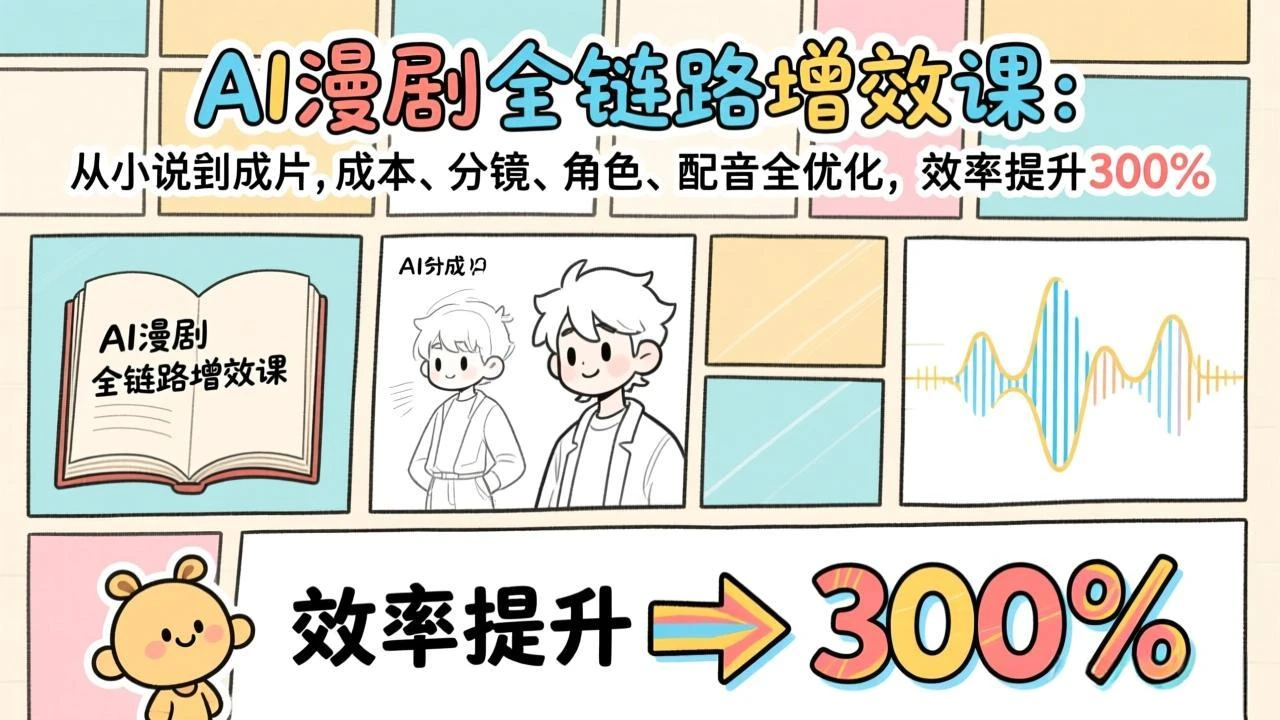 【精】AI漫剧全链路增效课：从小说到成片，成本、分镜、角色、配音全优化，效率提升300%