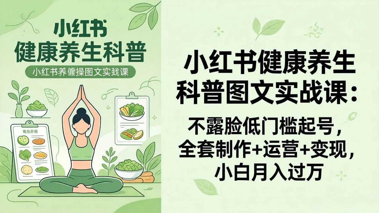 【精】2026小红书健康养生科普图文实战课:不露脸低门槛起号,全套制作+运营+变现,小白月入过万 【精】2026小红书健康养生科普图文实战课:不露脸低门槛起号,全套制作+运营+变现,小白月入过万