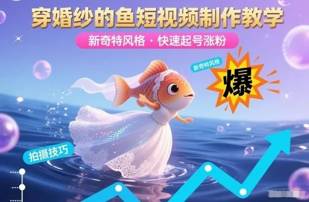 穿婚纱的鱼短视频制作教学，新奇特风格，快速起号涨粉