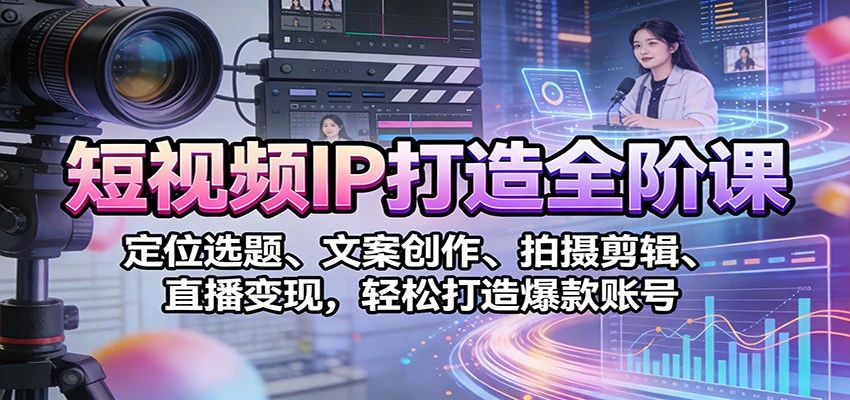【精】短视频IP打造全阶课：定位选题、文案创作、拍摄剪辑、直播变现，轻松打造爆款账号