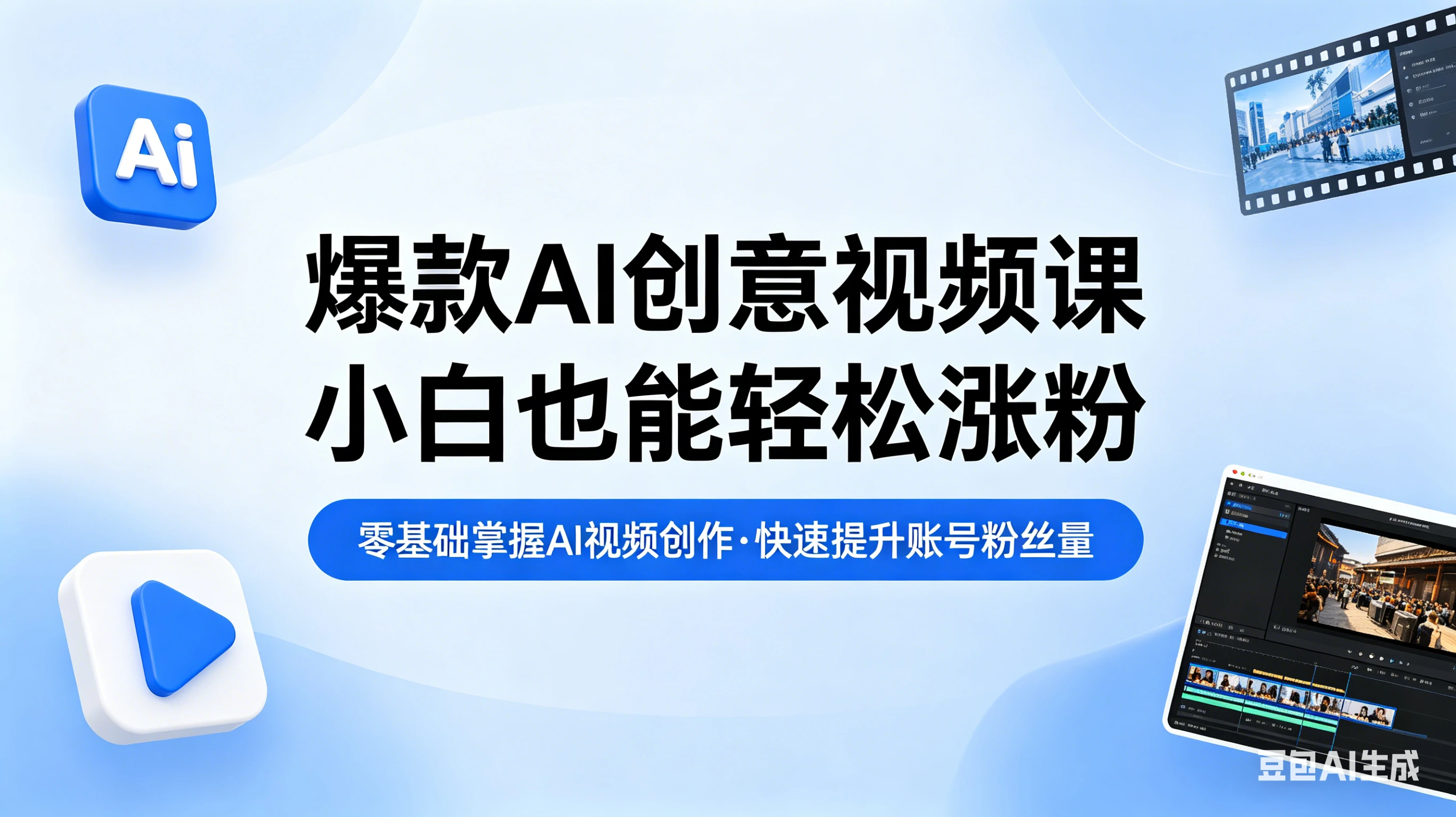 【精】爆款AI创意视频课，零基础掌握AI视频创作，快速提升账号粉丝量