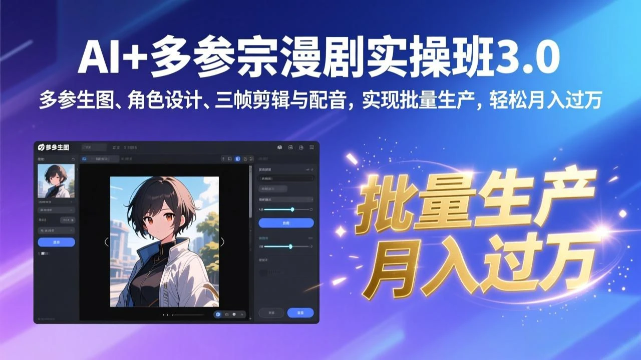 【精】AI+多参宗漫剧实操班3.0：多参生图、角色设计、三帧剪辑与配音，实现批量生产，轻松月入过万