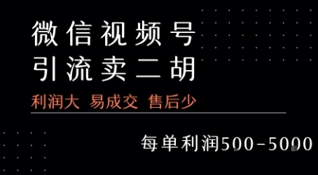 视频号卖二胡教程，利润大 易成交 售后少，一单利润5张+